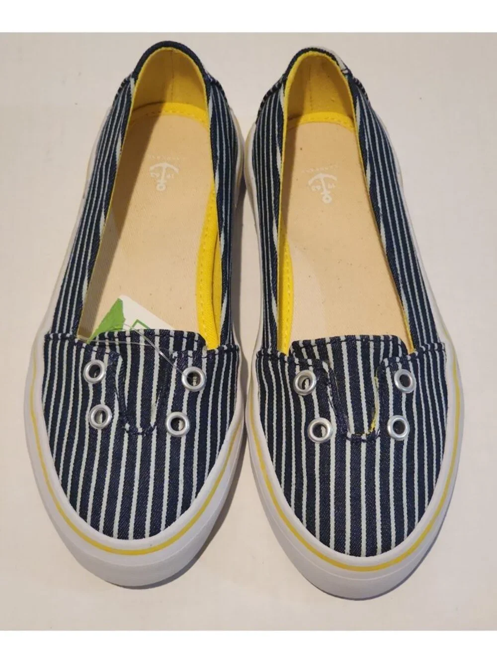 LANDS END Girls size 12 Canvas Slip On Shoes navy blue white stripe new w Agion